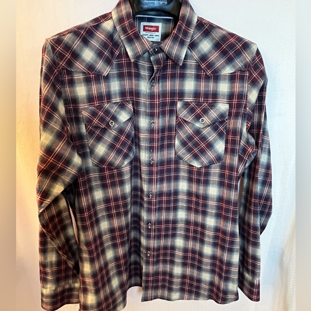 Wrangler AMERICAN Workwear country western Red Plaid Button-Up Shirt Mens L
